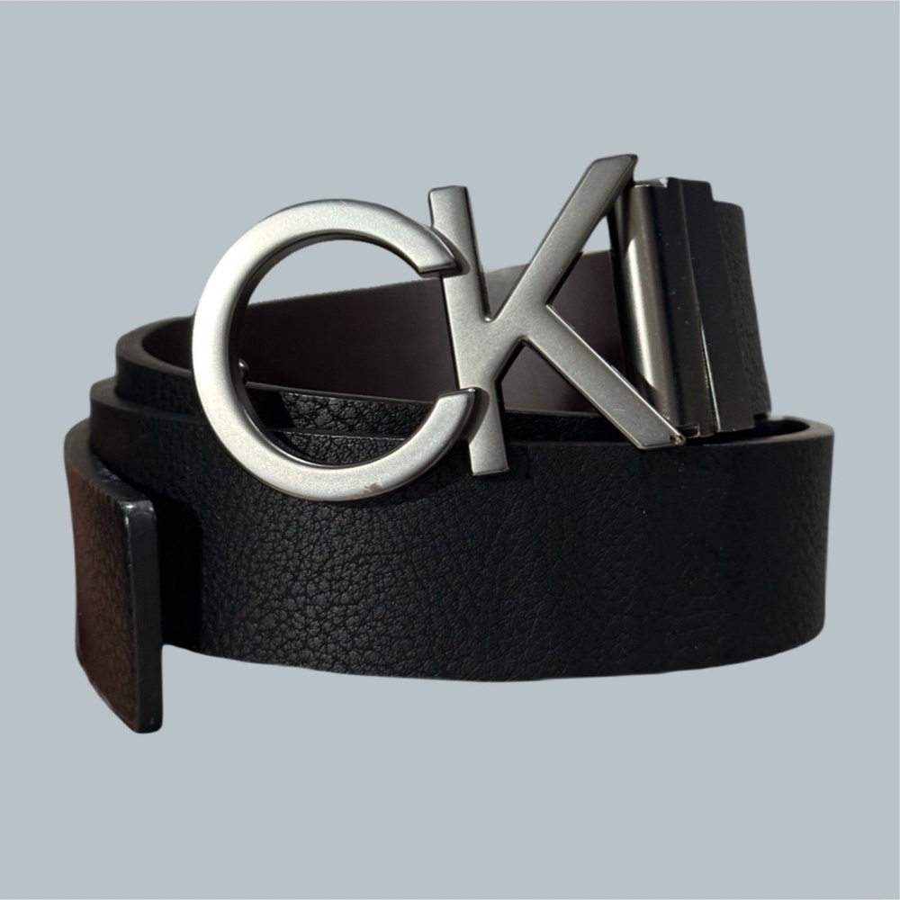 Calvin Klein Women's Belt 42 Inch black elegant chic logo silver leather